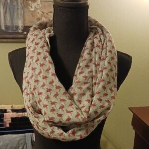 Rampage Flamingo Pattern Scarf - Cream and Pink